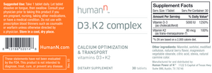 HumanN D3/K2 complex 30 tabs