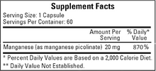 Load image into Gallery viewer, Manganese Picolinate 20 mg 60 caps